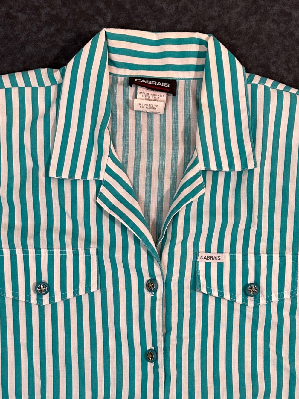 Cabrais Vintage Striped Short Sleeve Button Down Shirt Size 12